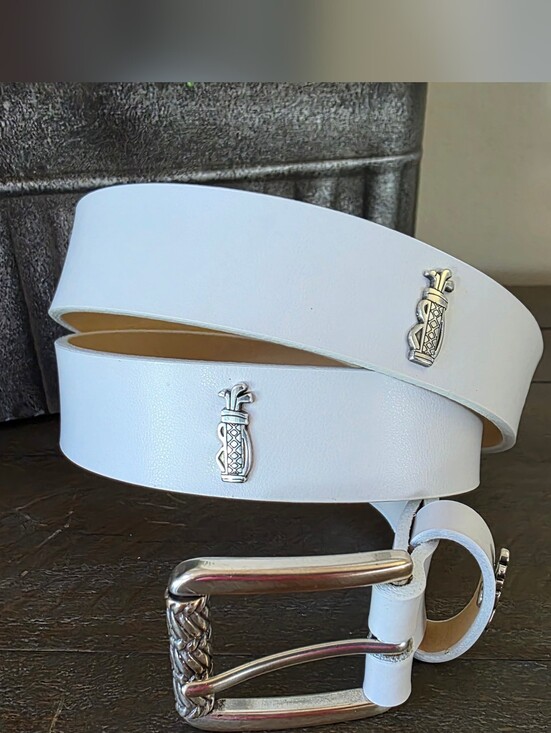 Glenayr Accessories - Glenayr Golf White Leather Golf Belt Bag Conchos Made In Canada Size M New